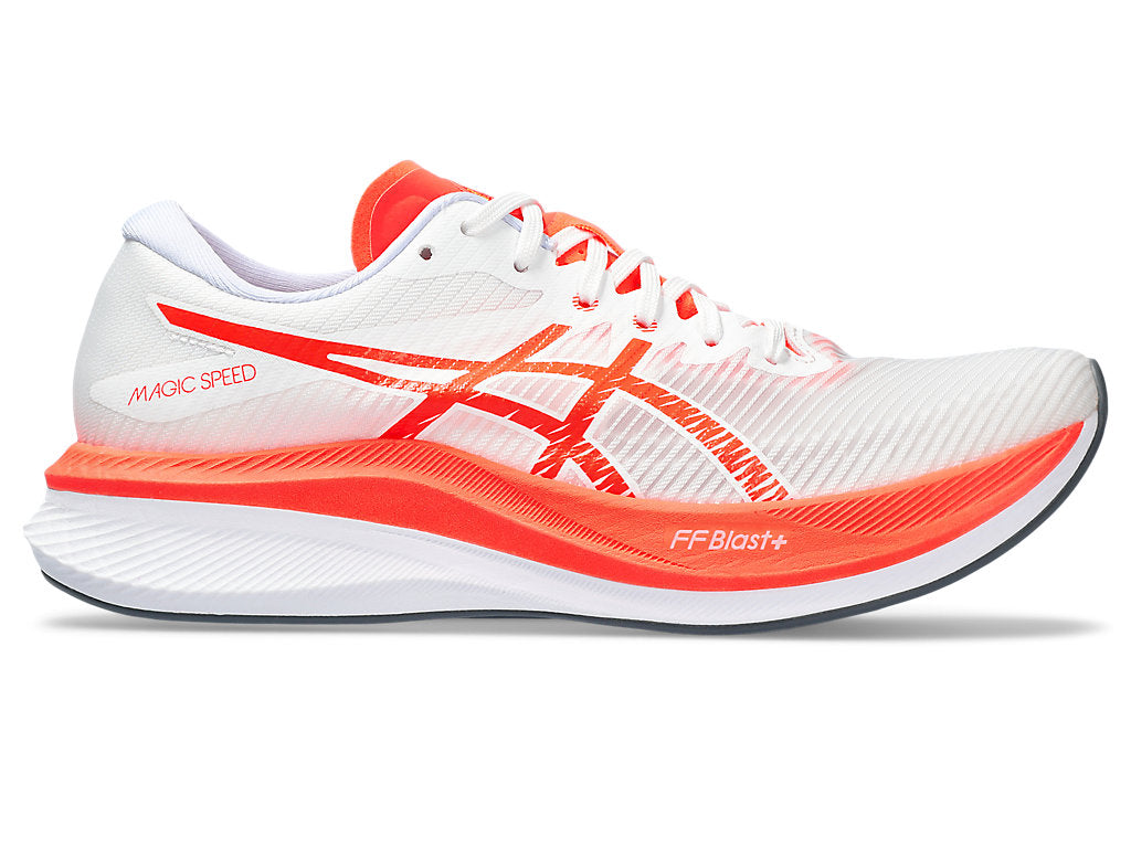 Men's Asics Magic Speed 3, White/Sunrise Red, 9 D Medium