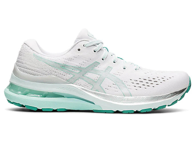 Women's Asics Gel-Kayano 28, White/Oasis Green, 7.5 B Medium