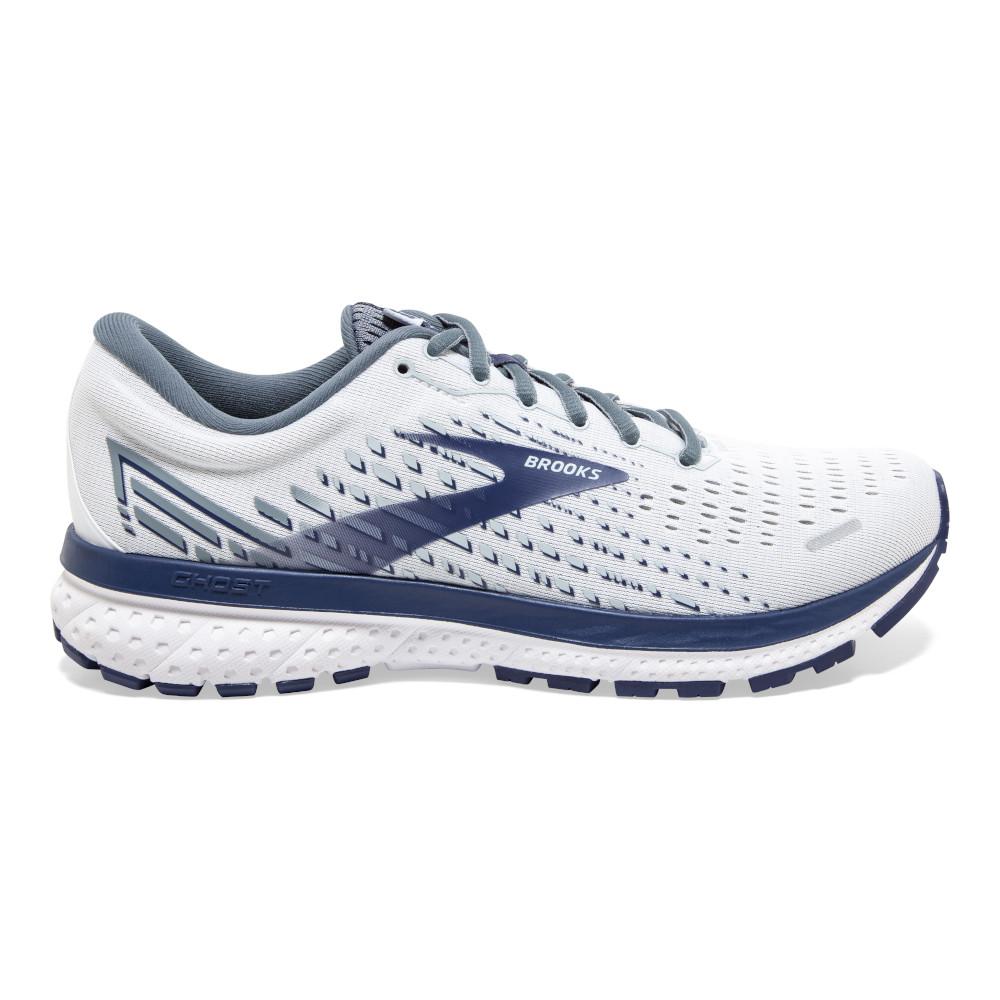 Men's Brooks Ghost 13, White/Grey/Deep Cobalt, 10 2E Wide