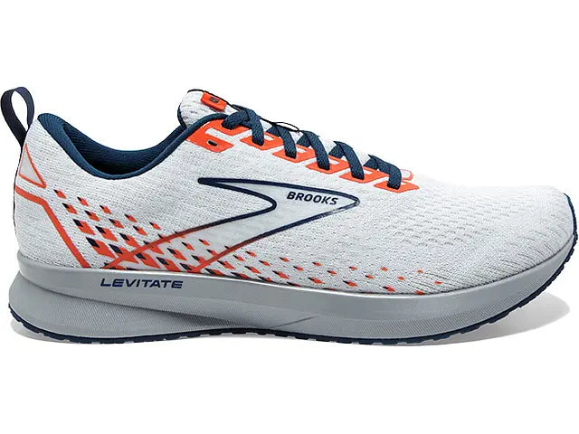 Men's Brooks Levitate 5, White/Titan/Flame, 9 D Medium