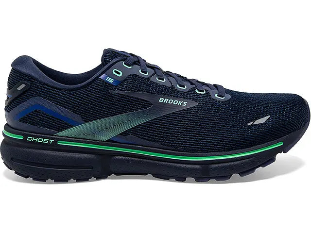 Men's Brooks Ghost 15, Crown Blue/Black/Green, 8.5 D Medium