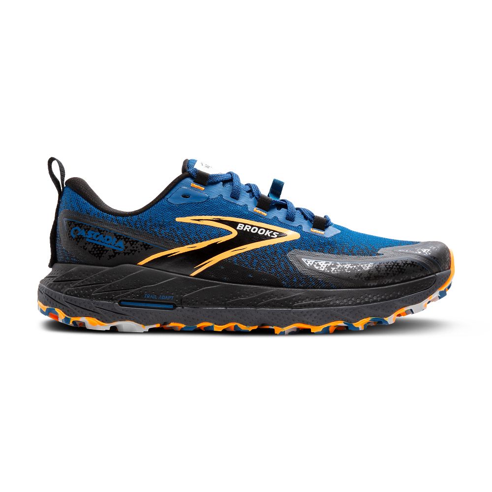 Men's Brooks Cascadia 18, Blue Sapphire/Black/Orange, 12 D Medium