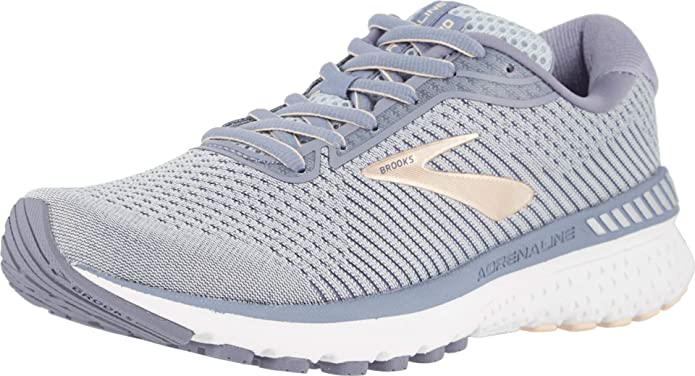 Women's Brooks Adrenaline GTS 20, Grey/Pale Peach/White, 9 B Medium