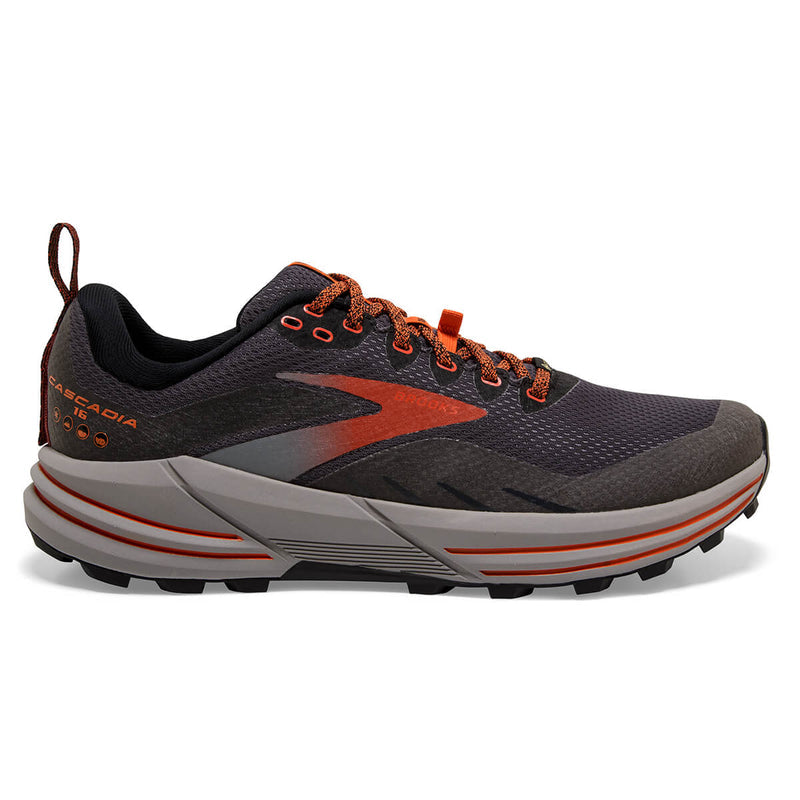 Men's Brooks Cascadia 16 GTX, Black/Ebony/Cinnabar, 10 D Medium