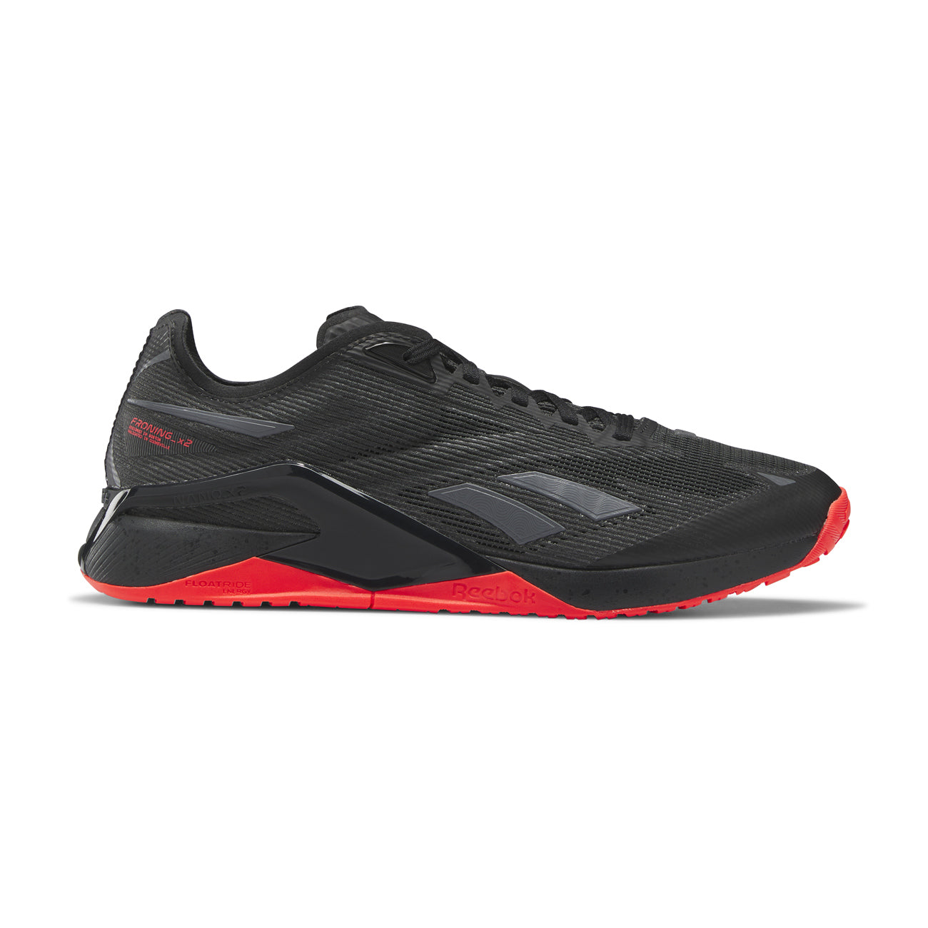 Men's Reebok Nano X2 Froning, Core Black/Pure Grey/Neon Cherry, 10 D Medium