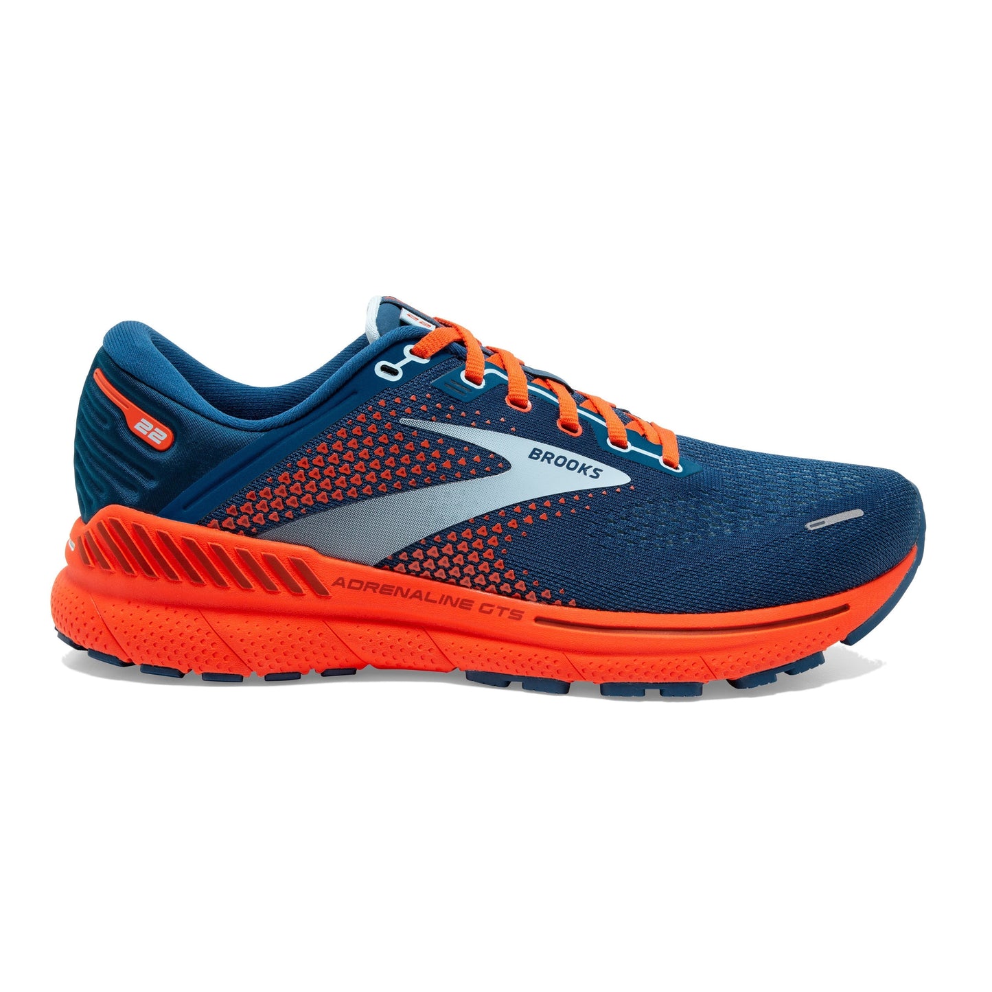 Men's Brooks Adrenaline GTS 22, Blue/Light Blue/Orange, 13 D Medium