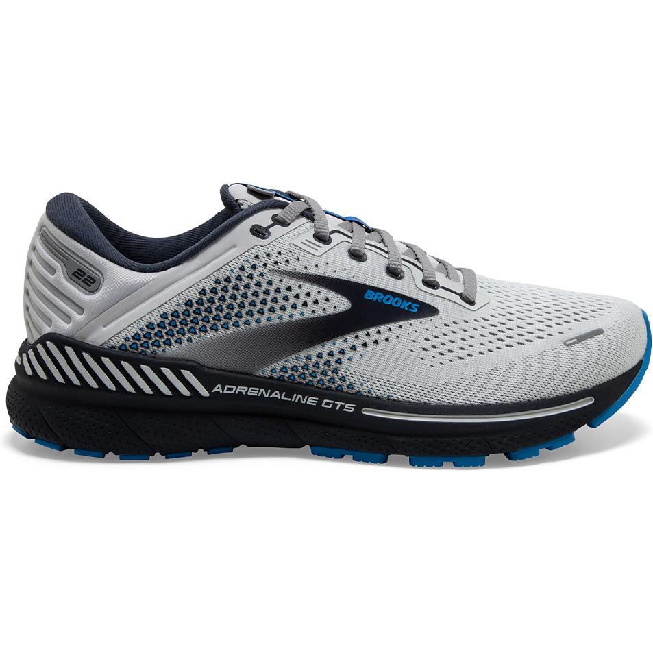 Men's Brooks Adrenaline GTS 22, Oyster/India Ink/Blue, 9 2E Wide