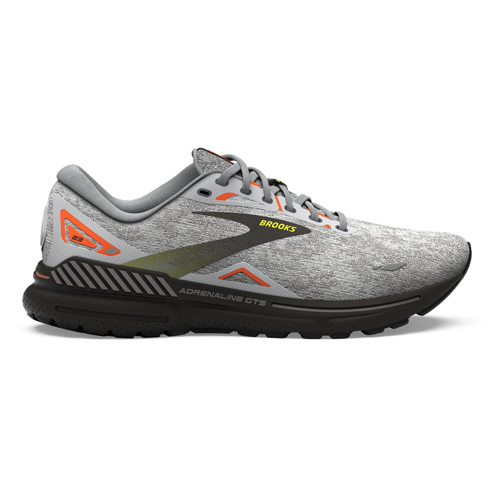 Men's Brooks Adrenaline GTS 23, Oyster/Black/Red Orange, 12 D Medium