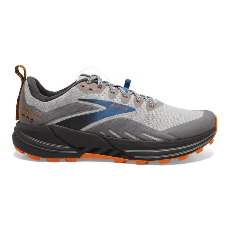 Men's Brooks Cascadia 16, Oyster Mushroom/Alloy/Orange, 8 2E Wide