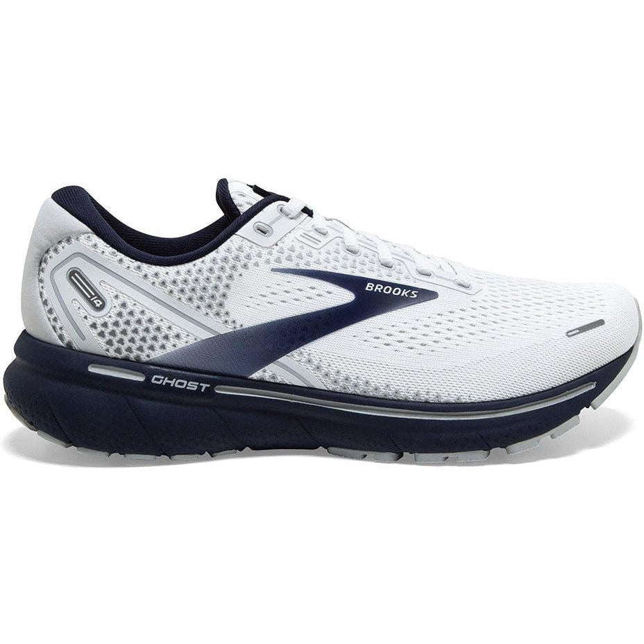 Men's Brooks Ghost 14, White/Grey/Navy, 12.5 D Medium