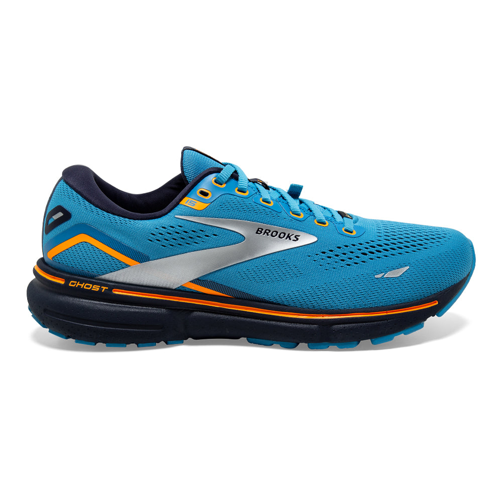 Men's Brooks Ghost 15 GTX, Blue/Peacoat/Orange, 12 D Medium