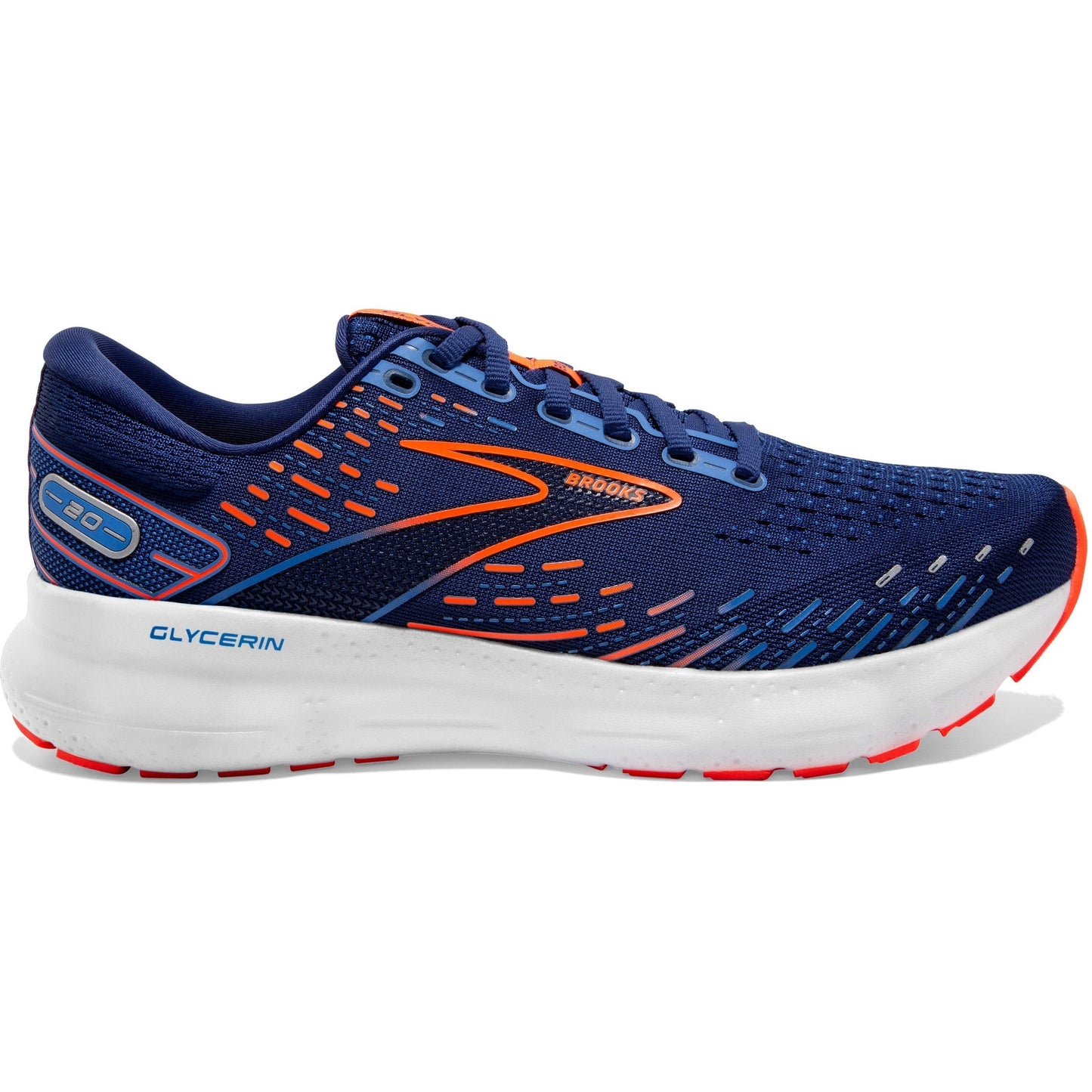 Men's Brooks Glycerin 20, Blue Depths/Palace Blue/Orange, 8.5 D Medium