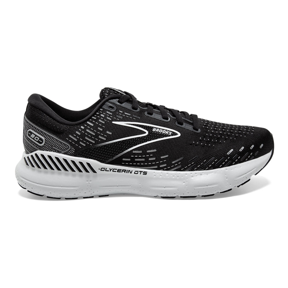 Men's Brooks Glycerin GTS 20, Black/White/Alloy, 11 2E Wide