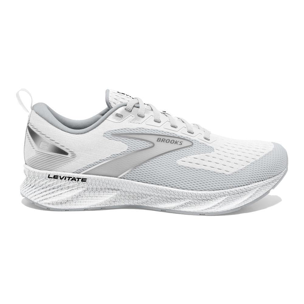 Men's Brooks Levitate 6, Bright White/Oyster Mushroom, 8.5 D Medium