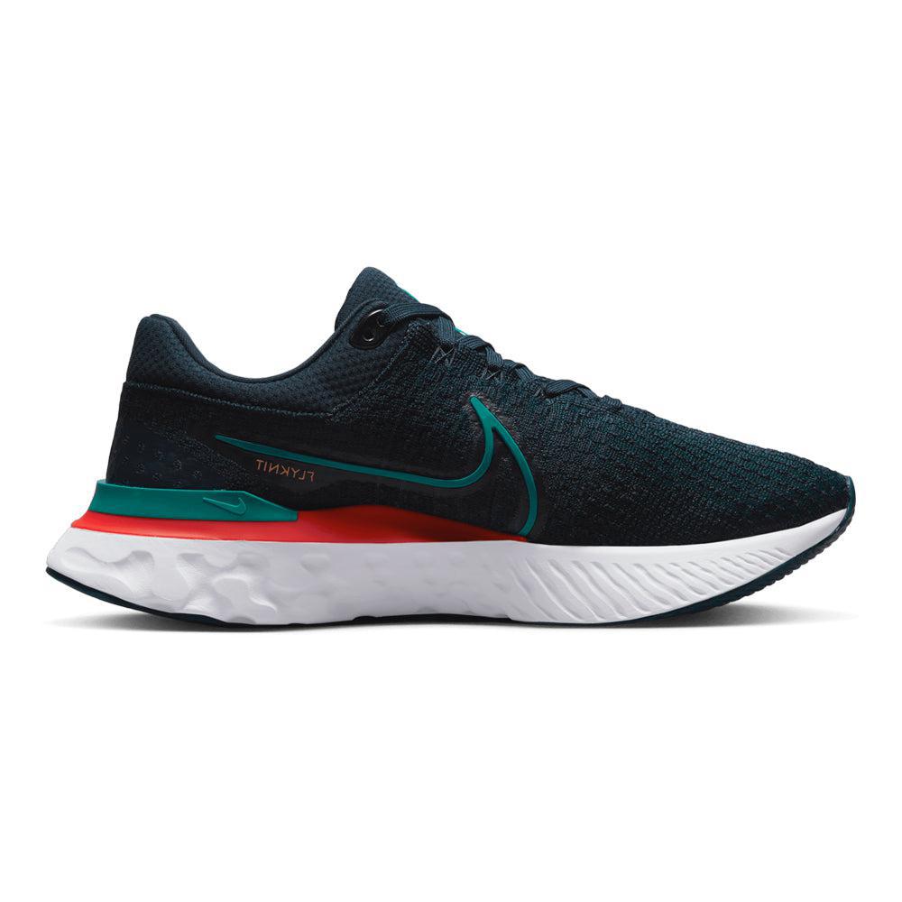 Men's Nike React Infinity Run Flyknit 3, Obsidian/Bright Spruce-White-LT Crimson, 12 D Medium