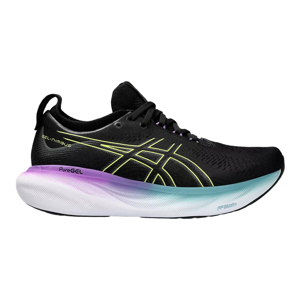 Women's Asics Gel-Nimbus 25, Black/Glow Yellow, 12 B Medium