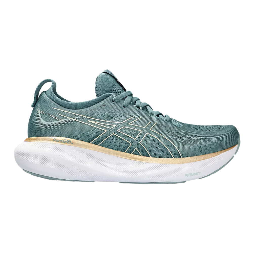 Women's Asics Gel-Nimbus 25, Foggy Teal/Champagne, 7 B Medium