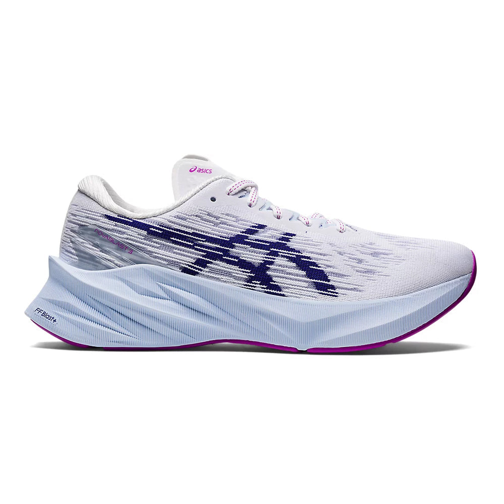 Women's Asics Novablast 3, White/Dive Blue, 6.5 B Medium