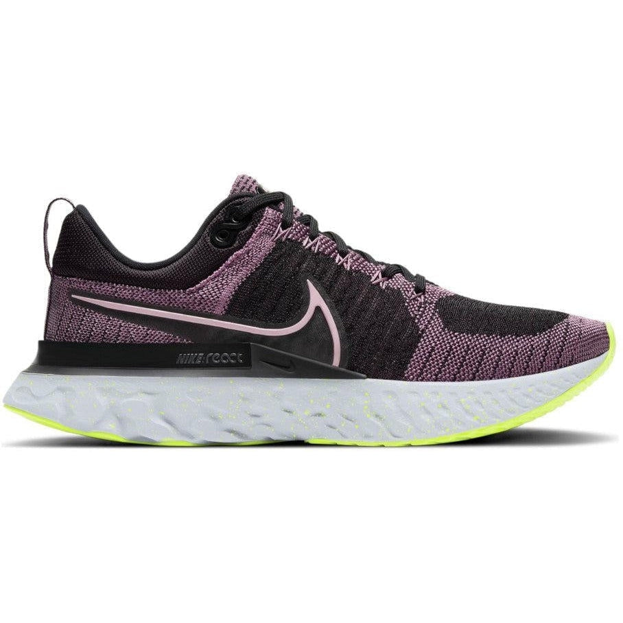 Women's Nike React Infinity Run Flyknit 2, Violet Dust/Elemental Pink/Black/Cyber, 7 B Medium