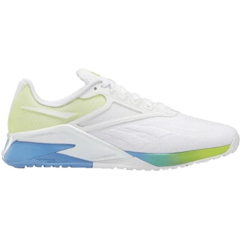 Women's Reebok Nano X2, Ftwr White/Essential Blue/Acid Yellow, 8 B Medium