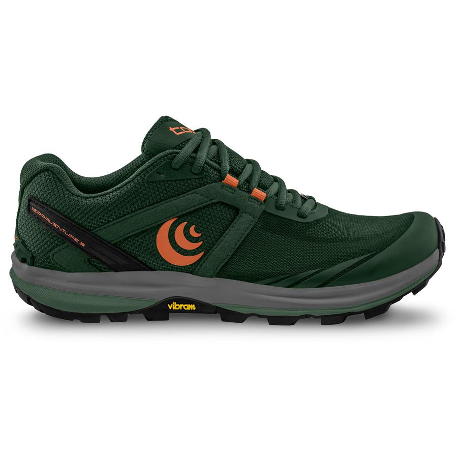 Men's Topo Athletic Terraventure 3, Dark Green/Orange, 9 D Medium