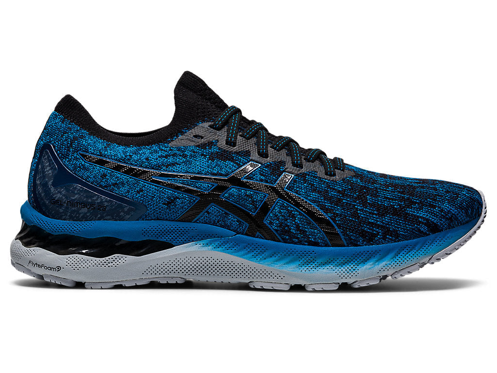 Men's Asics Gel-Nimbus 23 Knit, Reborn Blue/Black/Knit, 10 D Medium