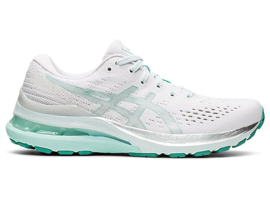 Women's Asics Gel-Kayano 28, White/Oasis Green, 10 B Medium