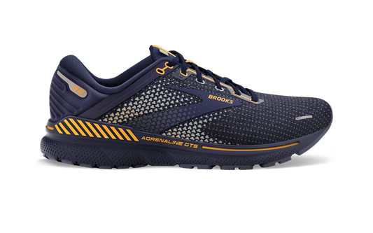 Men's Brooks Adrenaline GTS 22, Peacoat/Grey/Sunflower, 14 D Medium