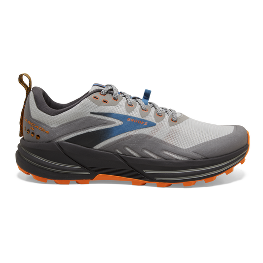 Men's Brooks Cascadia 16, Oyster Mushroom/Alloy/Orange, 10 D Medium