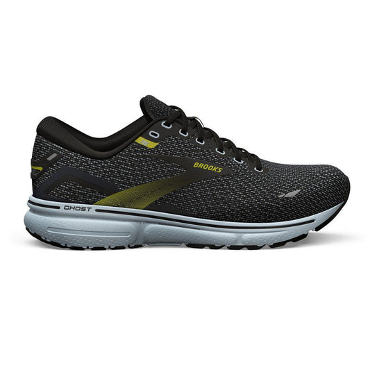 Men's Brooks Ghost 15, Black/Ballad Blue/Sulphur, 13 D Medium