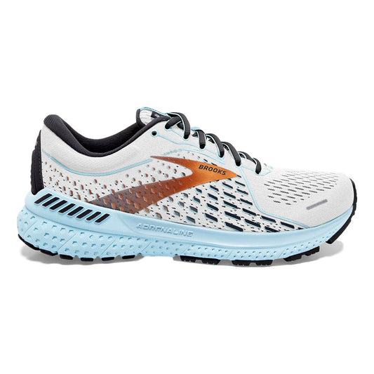 Women's Brooks Adrenaline GTS 21, White/Alloy/Light Blue, 8 B Medium