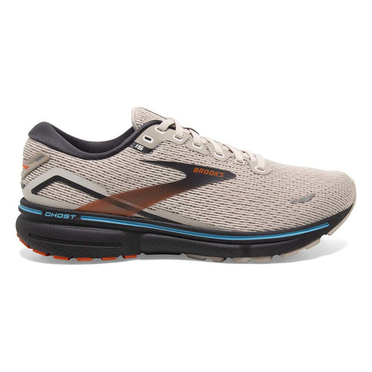 Men's Brooks Ghost 15, White Sand/Red Orange/Blue, 12 D Medium