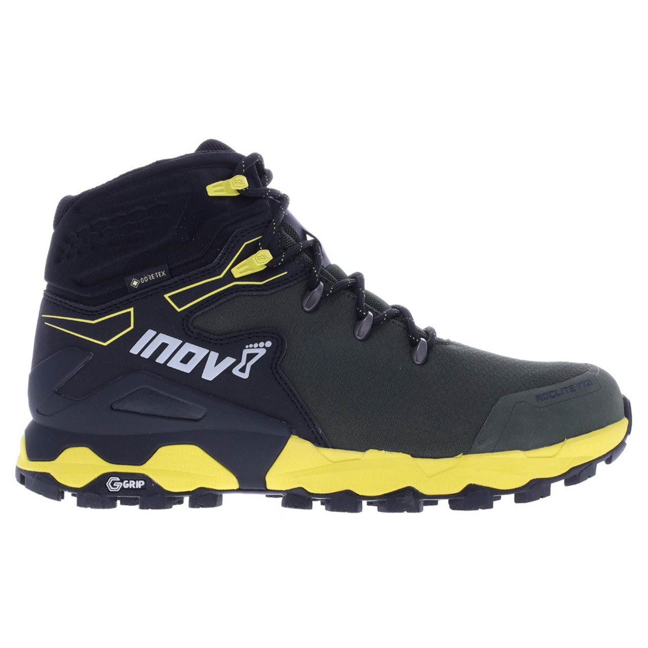 Men's Inov8 Roclite Pro G 400 GTX V2, Olive/Black/Yellow, 10.5 D Medium
