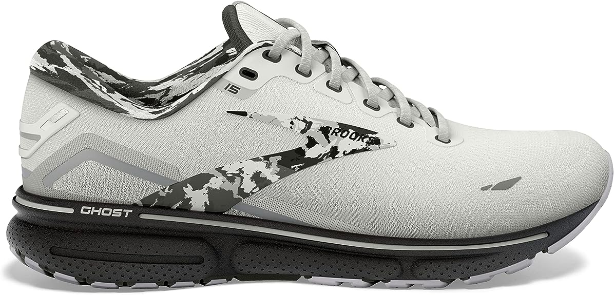 Men's Brooks Ghost 15, White/Ebony/Oyster, 11.5 D Medium