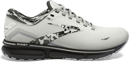 Men's Brooks Ghost 15, White/Ebony/Oyster, 11.5 D Medium