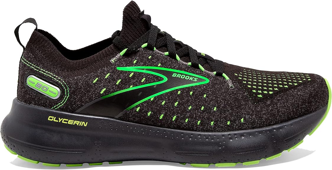 Men's Brooks Glycerin StealthFit 20, Black/Pearl/Green Gecko, 11.5 D Medium