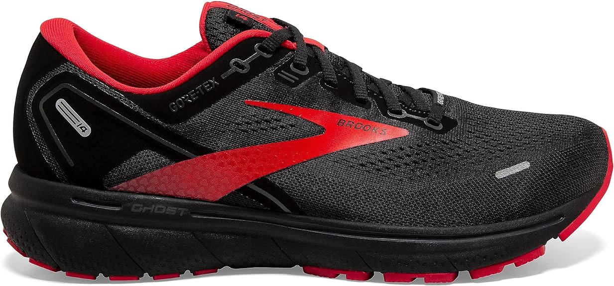 Men's Brooks Ghost 14 GTX, Black/Blackened Pearl/HighRisk, 9.5 D Medium