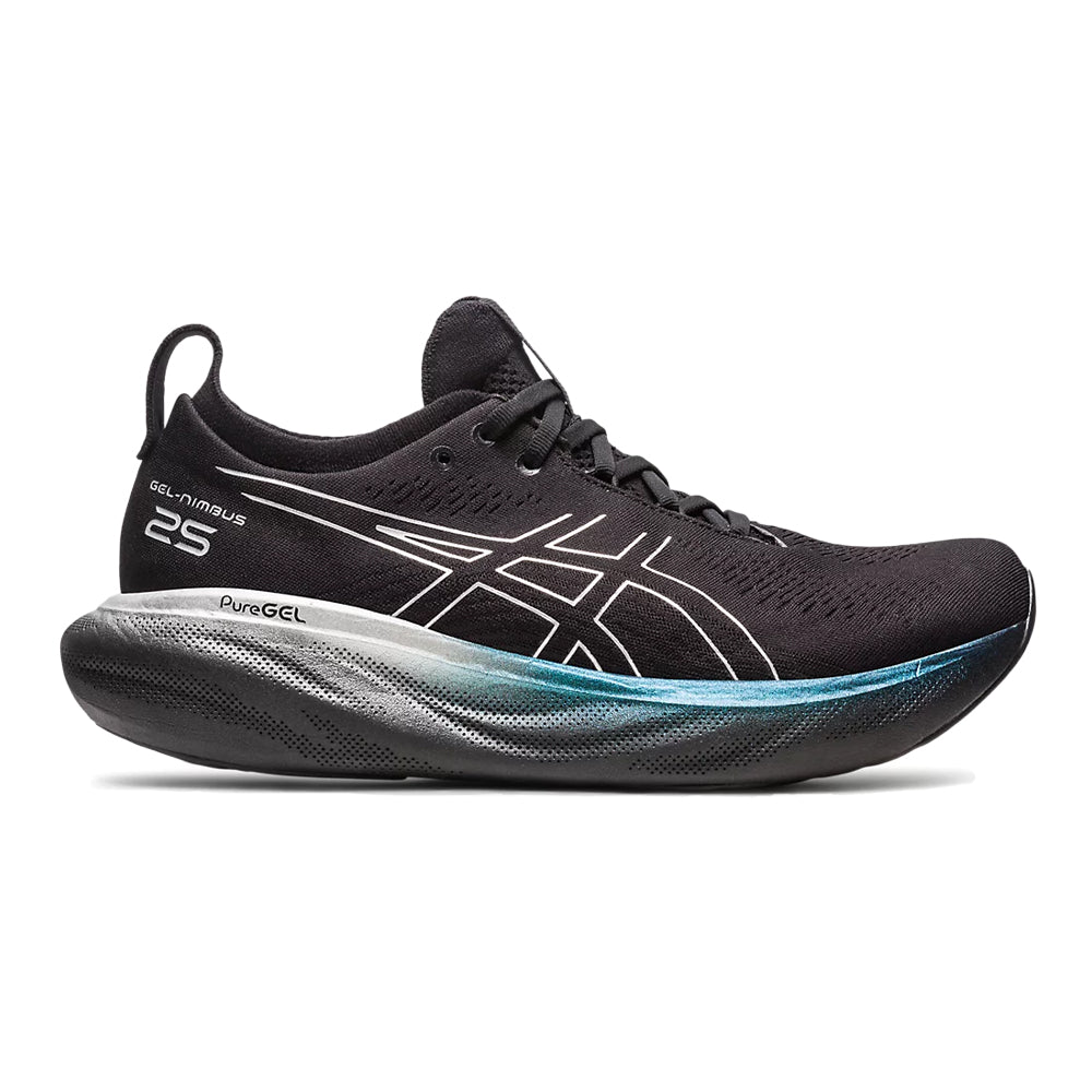 Men's Asics Gel-Nimbus 25 Platinum, Black/Pure Silver, 11 D Medium