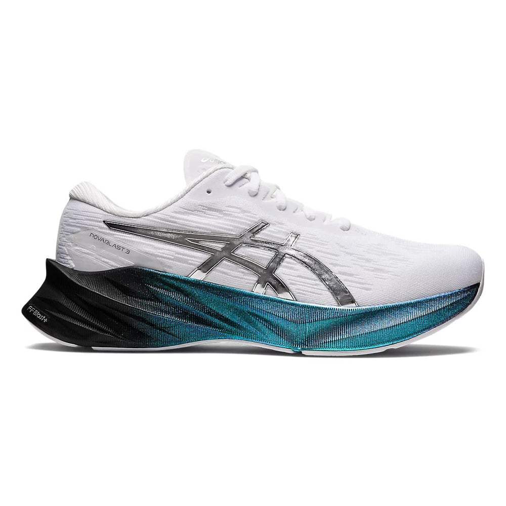 Men's Asics Novablast 3 Platinum, White/Pure Silver, 12.5 D Medium