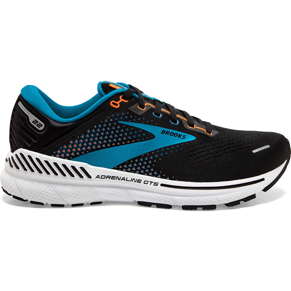 Men's Brooks Adrenaline GTS 22, Black/Blue/Orange, 12.5 D Medium
