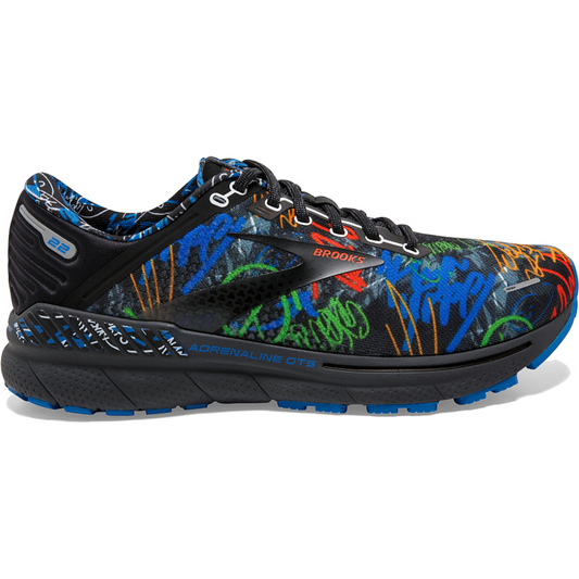 Men's Brooks Adrenaline GTS 22, Black/Blue/Cherry Tomato, 10.5 D Medium