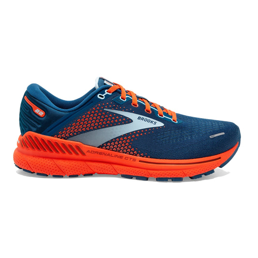 Men's Brooks Adrenaline GTS 22, Blue/Light Blue/Orange, 8.5 D Medium