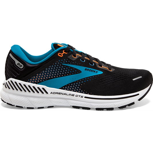 Men's Brooks Adrenaline GTS 22, Black/Blue/Orange, 9.5 D Medium