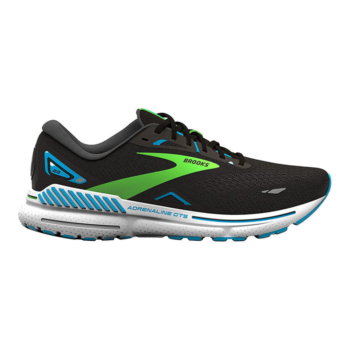 Men's Brooks Adrenaline GTS 23, Black/Hawaiian Ocean/Green, 14 4E Extra Wide