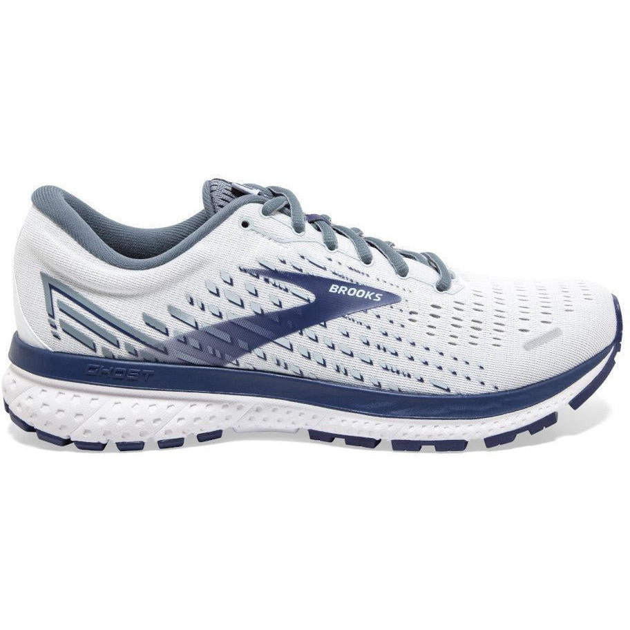 Men's Brooks Ghost 13, White/Grey/Deep Cobalt, 13 2E Wide
