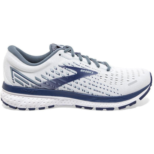 Men's Brooks Ghost 13, White/Grey/Deep Cobalt, 12 B Narrow