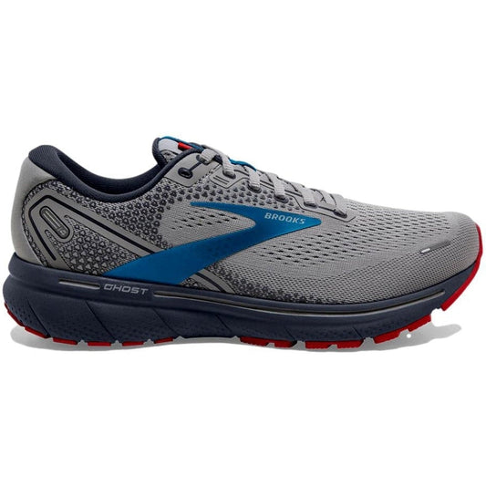 Men's Brooks Ghost 14, Grey/Blue/Red, 13 D Medium