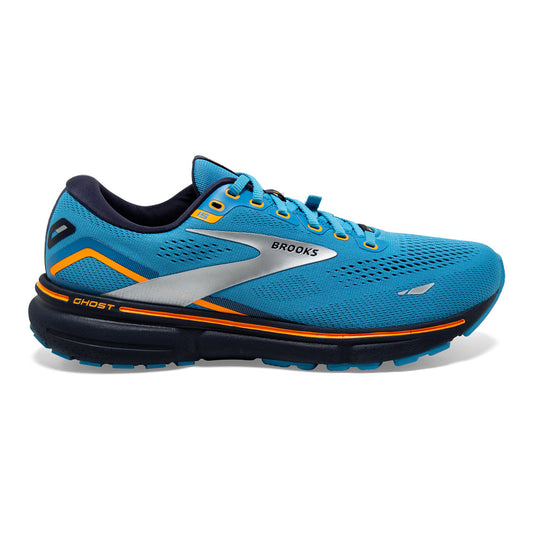 Men's Brooks Ghost 15 GTX, Blue/Peacoat/Orange, 9.5 D Medium