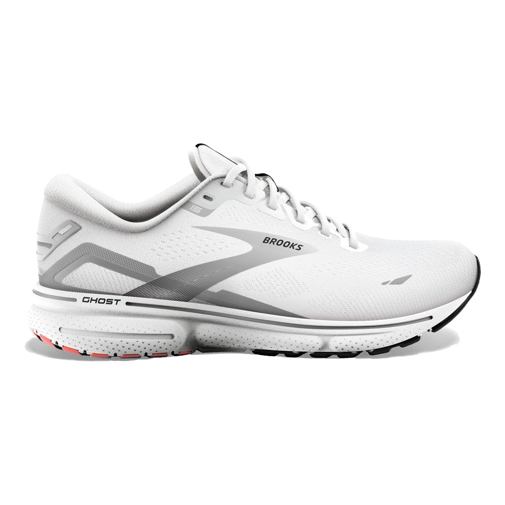 Men's Brooks Ghost 15, White/Black/Flame, 9.5 D Medium