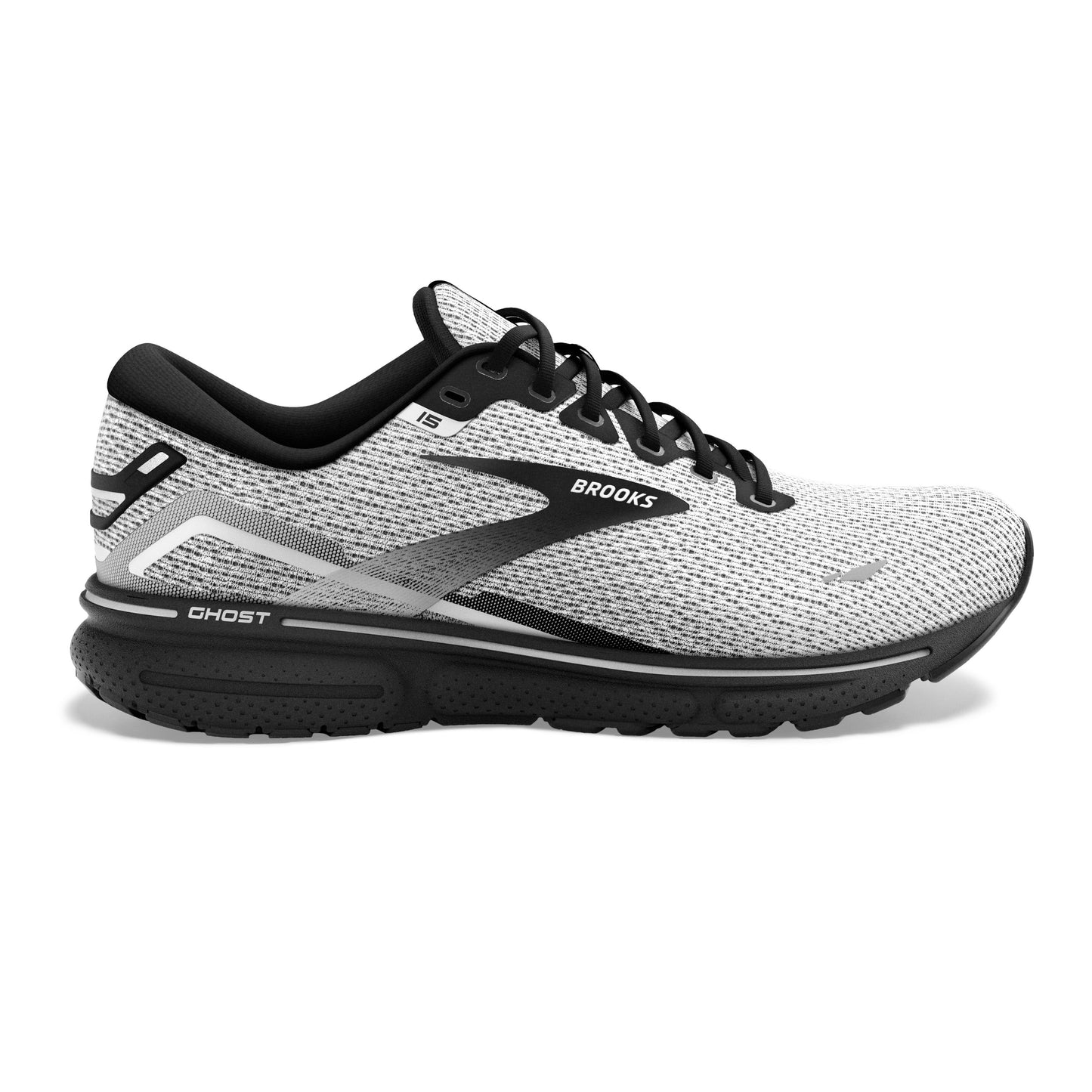 Men's Brooks Ghost 15, White/Black, 10.5 D Medium